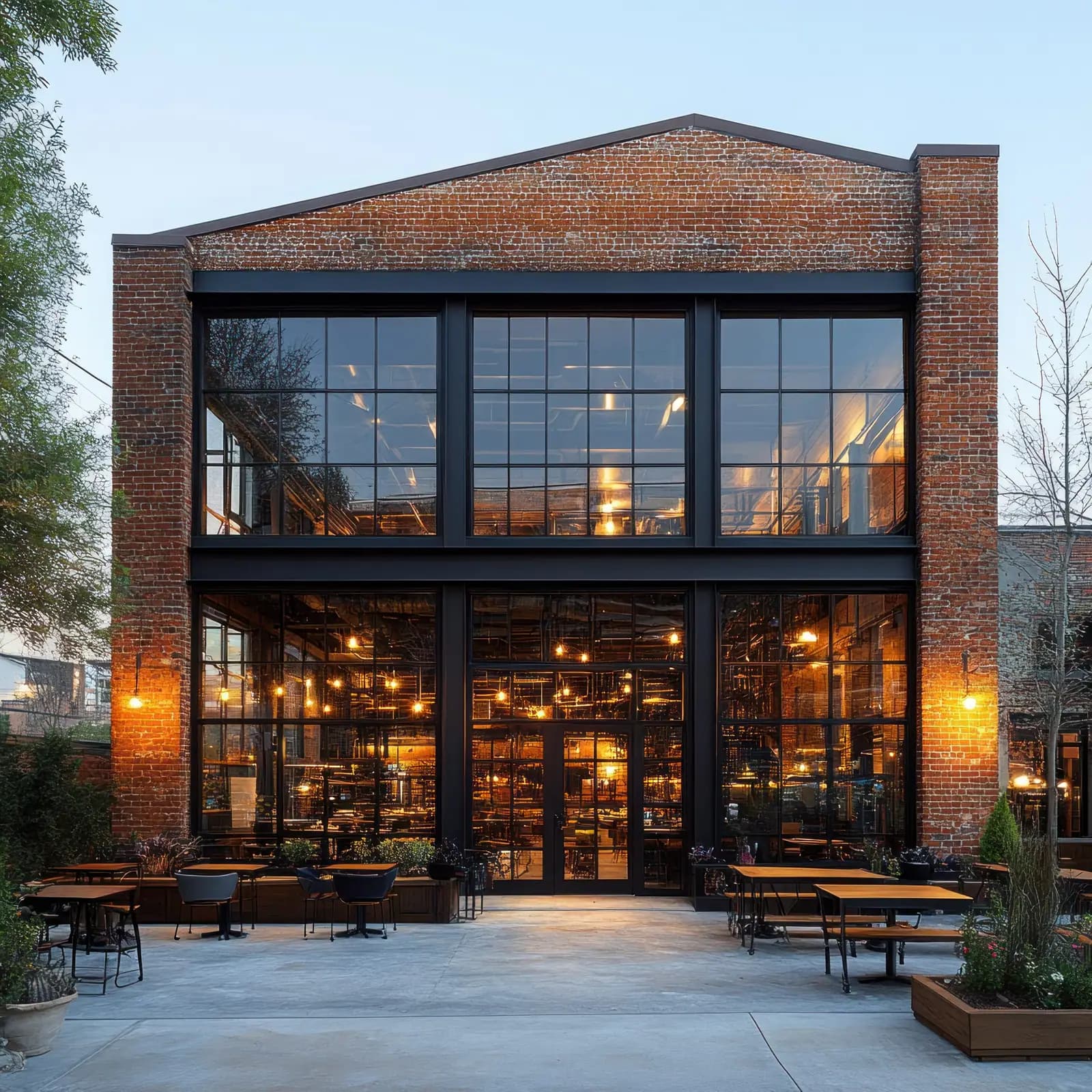 Brick storefront with large windows after stabilization
