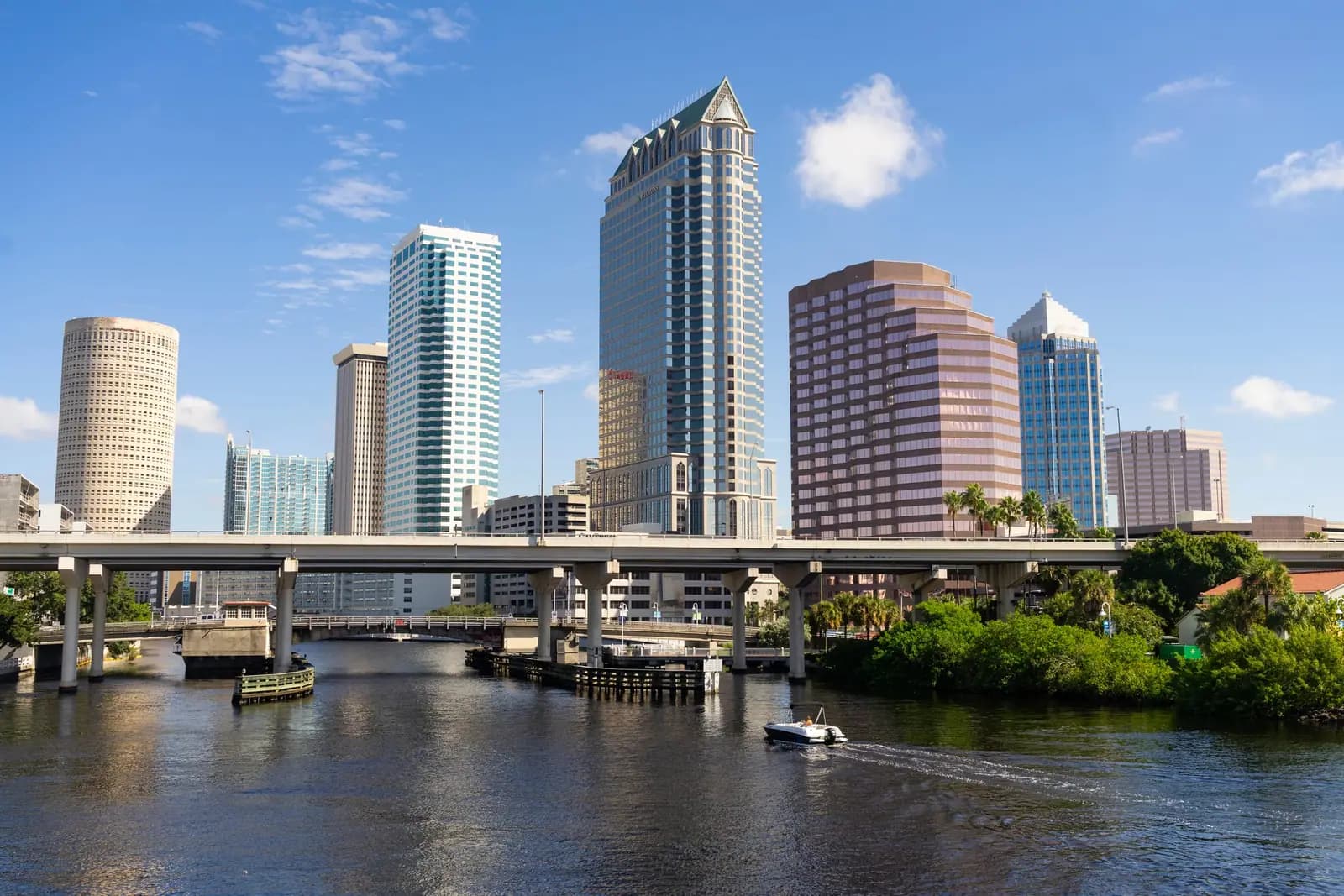 Downtown Tampa, Florida skyline along the waterway near Tenth Rock headquarters